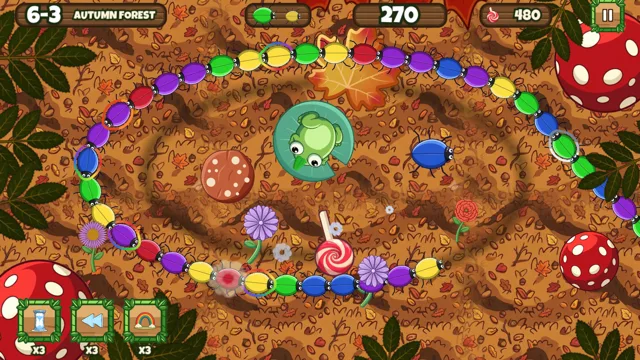 A jumper bug breaks formation and leaps clear of the chain in the autumn forest.