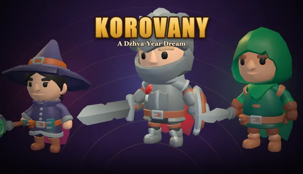 The three playable characters — mage, knight and ranger — posed together.